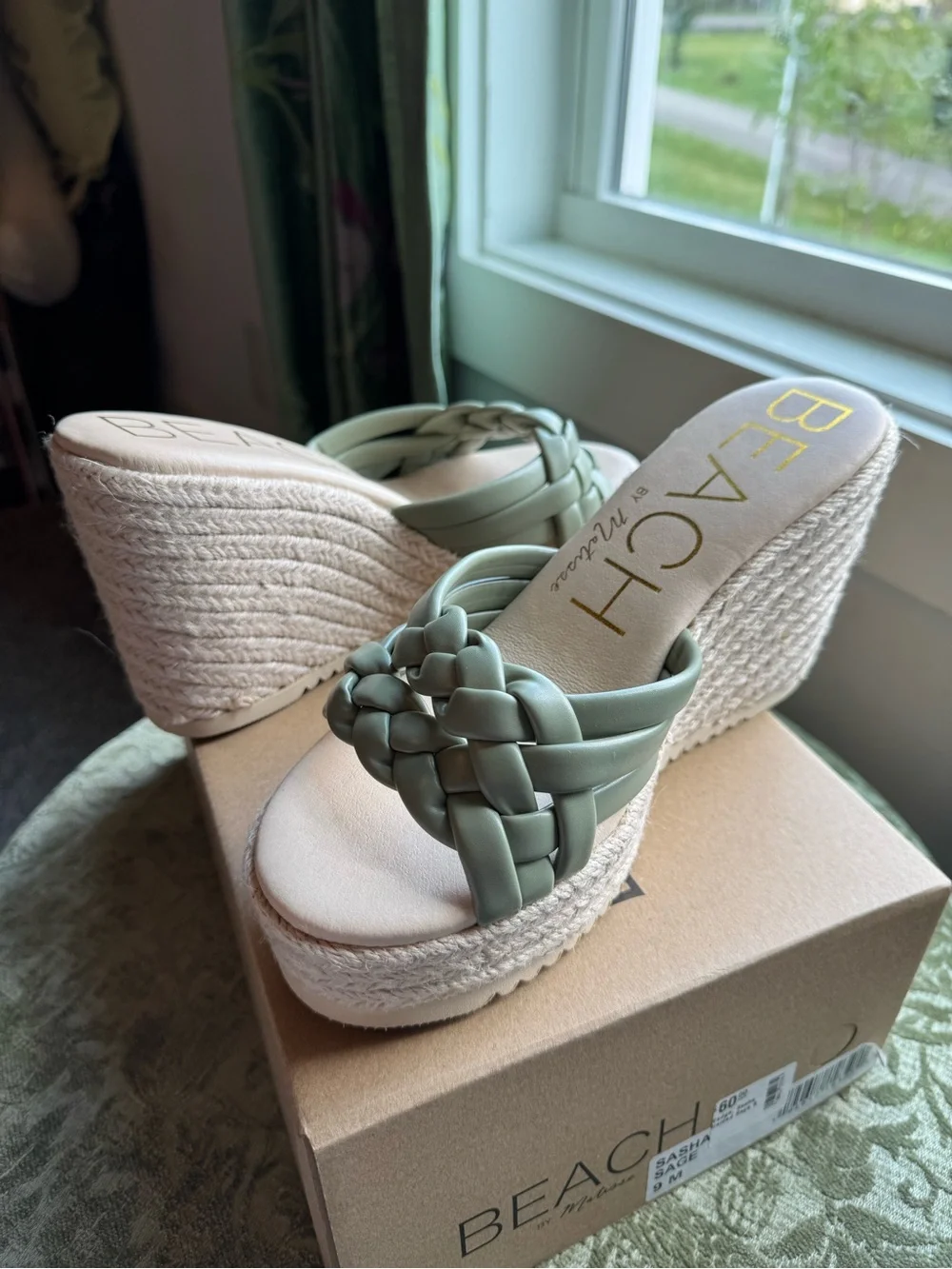 BEACH by Matisse Sage Green Braided Espadrille Wedge Slides